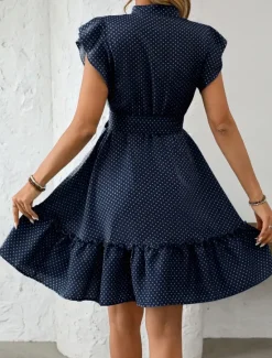 Women's Mini Dress Shirt Dress Casual Dress A Line Dress Stylish Casual Vacation Daily Regular Fit Polka Dot Short Sleeve V Neck Magenta Pink Navy Blue Blue Summer Women Work Dresses