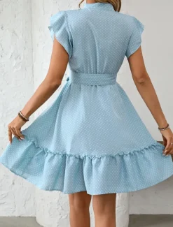 Women's Mini Dress Shirt Dress Casual Dress A Line Dress Stylish Casual Vacation Daily Regular Fit Polka Dot Short Sleeve V Neck Magenta Pink Navy Blue Blue Summer Women Work Dresses