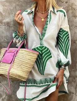 Hot Women's Mini Dress Shirt Dress Casual Dress Casual Daily Regular Fit Geometric Long Sleeve Shirt Collar Black Blue Green Summer Spring Fall Women Floral Dresses