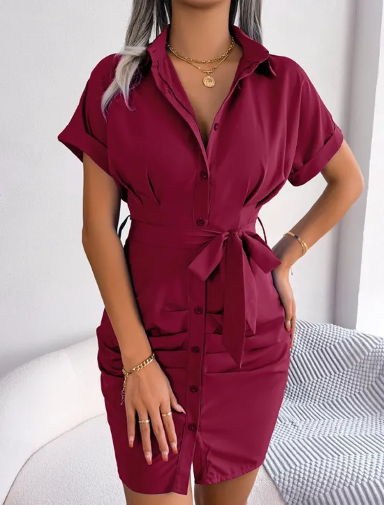 New Women's Mini Dress Shirt Dress Casual Dress Summer Dress Stylish Casual Vacation Daily Date Regular Fit Plain Short Sleeve Lapel Pink Red Blue Summer Spring Women Work Dresses