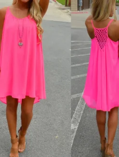 Online Women's Mini Dress Strap Dress Casual Regular Fit Pure Color Sleeveless fluorescent green Black White Orange Summer Spring Women Sundresses