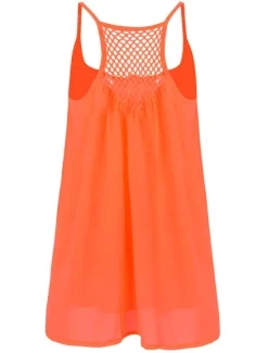 Online Women's Mini Dress Strap Dress Casual Regular Fit Pure Color Sleeveless fluorescent green Black White Orange Summer Spring Women Sundresses