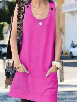 Women's Mini Dress Summer Dress Slip Dress Casual Daily Loose Fit Solid Color Sleeveless U Neck Fuchsia Dark Blue Summer Women Dresses|Sundresses