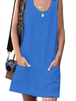 Women's Mini Dress Summer Dress Slip Dress Casual Daily Loose Fit Solid Color Sleeveless U Neck Fuchsia Dark Blue Summer Women Dresses|Sundresses