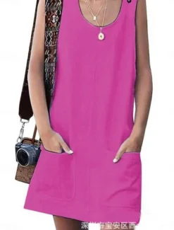 Women's Mini Dress Summer Dress Slip Dress Casual Daily Loose Fit Solid Color Sleeveless U Neck Fuchsia Dark Blue Summer Women Dresses|Sundresses