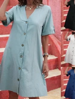 Women's Mini Dress Summer Dress Casual Daily Regular Fit Plain Short Sleeve V Neck Black White Sky Blue Dark Blue Summer Women Casual Dress