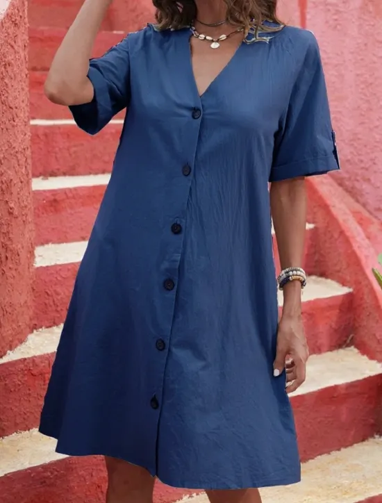Women's Mini Dress Summer Dress Casual Daily Regular Fit Plain Short Sleeve V Neck Black White Sky Blue Dark Blue Summer Women Casual Dress