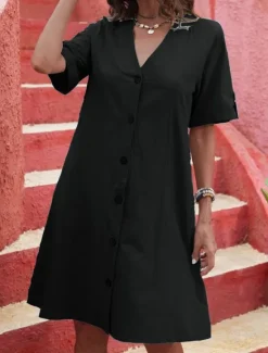 Women's Mini Dress Summer Dress Casual Daily Regular Fit Plain Short Sleeve V Neck Black White Sky Blue Dark Blue Summer Women Casual Dress