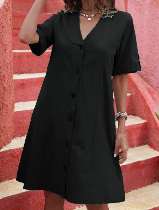 Women's Mini Dress Summer Dress Casual Daily Regular Fit Plain Short Sleeve V Neck Black White Sky Blue Dark Blue Summer Women Casual Dress