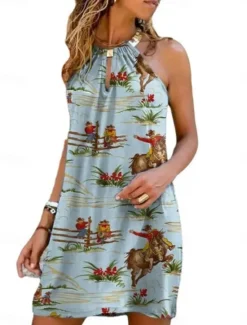 Hot Women's Mini Dress Summer Dress Halter Dress Casual Boho Daily Regular Fit Graphic Sleeveless Crew Neck Summer Women Sundresses