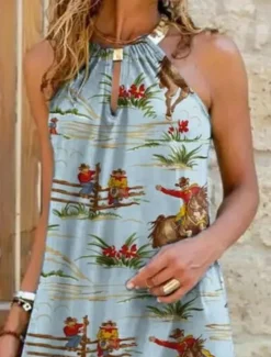 Hot Women's Mini Dress Summer Dress Halter Dress Casual Boho Daily Regular Fit Graphic Sleeveless Crew Neck Summer Women Sundresses