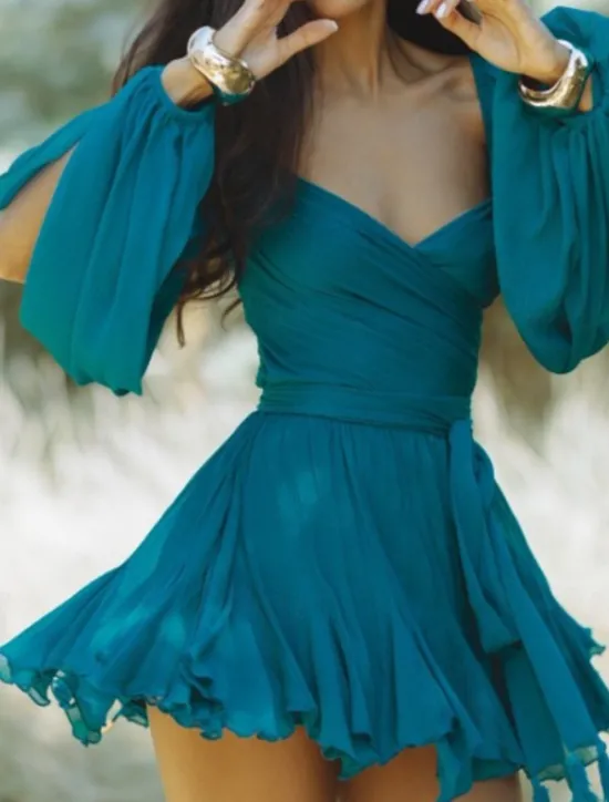 Outlet Women's Mini Dress Summer Dress Fashion Modern Outdoor Vacation Going out Regular Fit Plain Long Sleeve V Neck Black White Blue Dark Green Summer Women Sundresses
