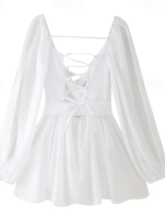 Outlet Women's Mini Dress Summer Dress Fashion Modern Outdoor Vacation Going out Regular Fit Plain Long Sleeve V Neck Black White Blue Dark Green Summer Women Sundresses