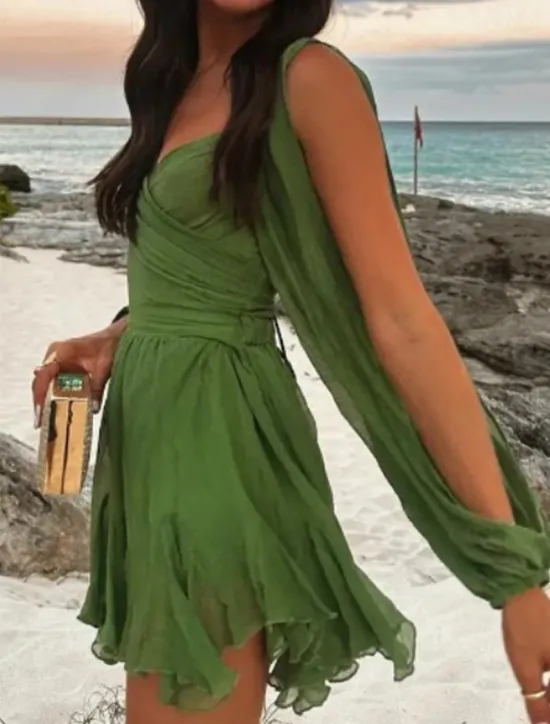 Outlet Women's Mini Dress Summer Dress Fashion Modern Outdoor Vacation Going out Regular Fit Plain Long Sleeve V Neck Black White Blue Dark Green Summer Women Sundresses