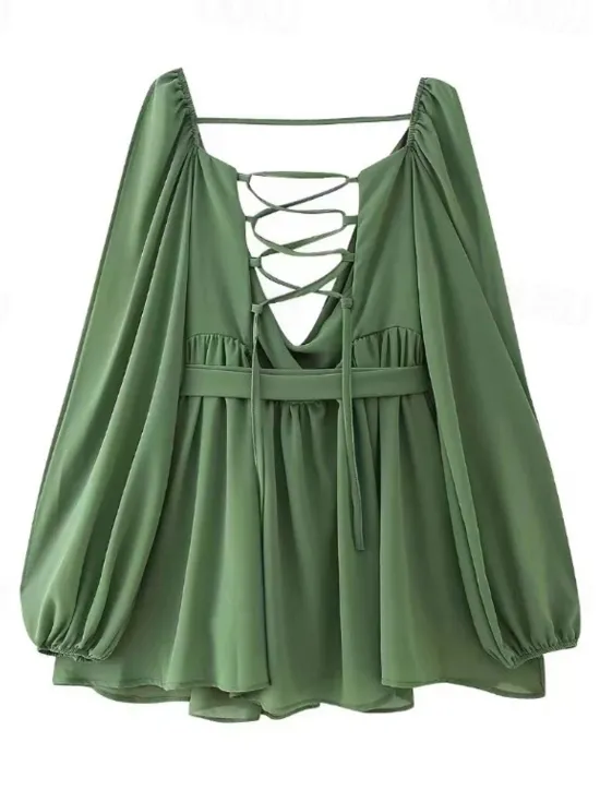 Outlet Women's Mini Dress Summer Dress Fashion Modern Outdoor Vacation Going out Regular Fit Plain Long Sleeve V Neck Black White Blue Dark Green Summer Women Sundresses