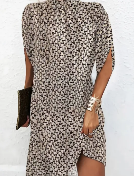 Outlet Women's Mini Dress Summer Dress Work Dresses Casual Semi Formal Daily Holiday Regular Fit Graphic Geometric Short Sleeve High Neck Black Pink Brown Summer Women Casual Dress|Work Dresses
