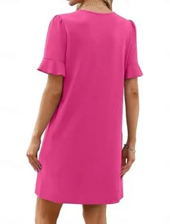 New Women's Mini Dress Summer Dress Casual Daily Regular Fit Plain Short Sleeve V Neck Black Blue Fuchsia Green Summer Women Casual Dress