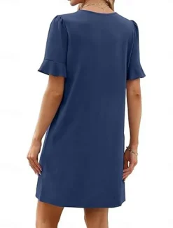 New Women's Mini Dress Summer Dress Casual Daily Regular Fit Plain Short Sleeve V Neck Black Blue Fuchsia Green Summer Women Casual Dress