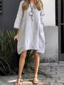 Women's Mini Dress Summer Dress Casual Daily Regular Fit Graphic 3/4 Length Sleeve Crew Neck White Pink Green Light Grey Summer Women Dresses|Casual Dress