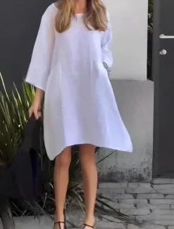 Women's Mini Dress Summer Dress Casual Daily Regular Fit Graphic 3/4 Length Sleeve Crew Neck White Pink Green Light Grey Summer Women Dresses|Casual Dress