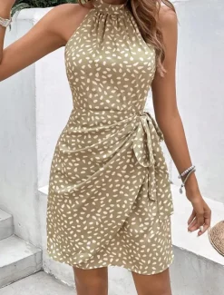 Best Women's Mini Dress Summer Dress Halter Dress Casual Daily Regular Fit Graphic Polka Dot Sleeveless Halter Neck Light Green Pink Navy Blue Khaki Summer Women Sundresses|Vacation Dresses