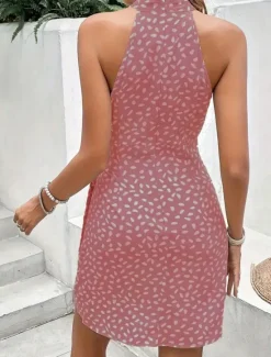 Best Women's Mini Dress Summer Dress Halter Dress Casual Daily Regular Fit Graphic Polka Dot Sleeveless Halter Neck Light Green Pink Navy Blue Khaki Summer Women Sundresses|Vacation Dresses