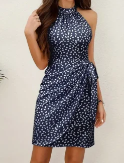 Best Women's Mini Dress Summer Dress Halter Dress Casual Daily Regular Fit Graphic Polka Dot Sleeveless Halter Neck Light Green Pink Navy Blue Khaki Summer Women Sundresses|Vacation Dresses