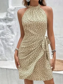 Best Women's Mini Dress Summer Dress Halter Dress Casual Daily Regular Fit Graphic Polka Dot Sleeveless Halter Neck Light Green Pink Navy Blue Khaki Summer Women Sundresses|Vacation Dresses