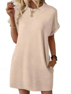 Women's Mini Dress Summer Dress Casual Daily Regular Fit Plain Short Sleeve Crew Neck Black Light Green Pink Sky Blue Summer Women T Shirt Dresses