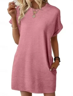 Women's Mini Dress Summer Dress Casual Daily Regular Fit Plain Short Sleeve Crew Neck Black Light Green Pink Sky Blue Summer Women T Shirt Dresses