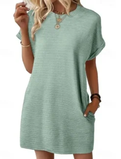 Women's Mini Dress Summer Dress Casual Daily Regular Fit Plain Short Sleeve Crew Neck Black Light Green Pink Sky Blue Summer Women T Shirt Dresses