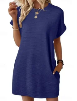 Women's Mini Dress Summer Dress Casual Daily Regular Fit Plain Short Sleeve Crew Neck Black Light Green Pink Sky Blue Summer Women T Shirt Dresses