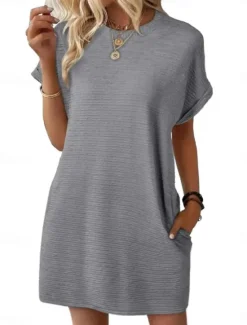 Women's Mini Dress Summer Dress Casual Daily Regular Fit Plain Short Sleeve Crew Neck Black Light Green Pink Sky Blue Summer Women T Shirt Dresses