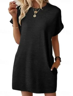 Women's Mini Dress Summer Dress Casual Daily Regular Fit Plain Short Sleeve Crew Neck Black Light Green Pink Sky Blue Summer Women T Shirt Dresses