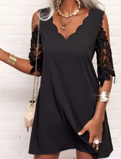 Women's Mini Dress Summer Dress Casual Daily Regular Fit Plain Half Sleeve V Neck Summer Spring Fall Women Casual Dress