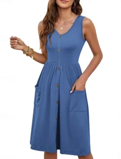 Best Women's Mini Dress Summer Dress Casual Daily Regular Fit Solid Color Sleeveless U Neck Black White Royal Blue Sky Blue Summer Women Sundresses
