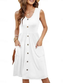 Best Women's Mini Dress Summer Dress Casual Daily Regular Fit Solid Color Sleeveless U Neck Black White Royal Blue Sky Blue Summer Women Sundresses
