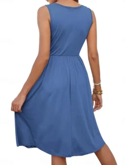 Best Women's Mini Dress Summer Dress Casual Daily Regular Fit Solid Color Sleeveless U Neck Black White Royal Blue Sky Blue Summer Women Sundresses