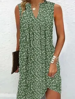 Women's Mini Dress Summer Dress Casual Daily Regular Fit Floral Graphic Sleeveless V Neck Red Navy Blue Green Gray Summer Women Sundresses