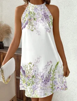 Online Women's Mini Dress Summer Dress Vacation Casual Daily Regular Fit Floral Graphic Sleeveless Halter Neck Summer Women Sundresses