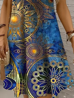Women's Mini Dress Sundress A Line Dress Summer Dress Vacation Casual Boho Party Holiday Date Regular Fit Graphic Geometric Boho Paisley Damask Sleeveless U Neck Scoop Neck Red Blue Purple Green Women Vacation Dresses
