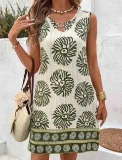 Hot Women's Mini Dress Sundress Vacation Boho Going out Beach Standard Fit Floral Graphic Paisley Sleeveless Crewneck Black Green Summer Spring Women T Shirt Dresses