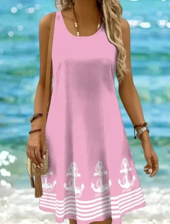 Online Women's Mini Dress Sundress A Line Dress Off The Shoulder Dress Vacation Casual Boho Holiday Beach Regular Fit Graphic Geometric Stripe Sleeveless Crew Neck Scoop Neck Black White Yellow Pink Summer Women Sundresses