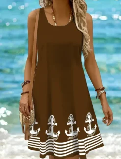 Online Women's Mini Dress Sundress A Line Dress Off The Shoulder Dress Vacation Casual Boho Holiday Beach Regular Fit Graphic Geometric Stripe Sleeveless Crew Neck Scoop Neck Black White Yellow Pink Summer Women Sundresses