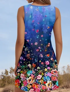 Outlet Women's Mini Dress Sundress Shift Dress Off The Shoulder Dress Vacation Casual Going out Standard Fit Ombre Floral Graphic Sleeveless V Neck Summer Spring Women Vacation Dresses