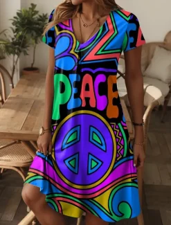 Best Women's Mini Dress Sundress A Line Dress Summer Dress Vacation Casual Boho Daily Regular Fit Graphic Short Sleeve Crew Neck Blue Gray Summer Women T Shirt Dresses