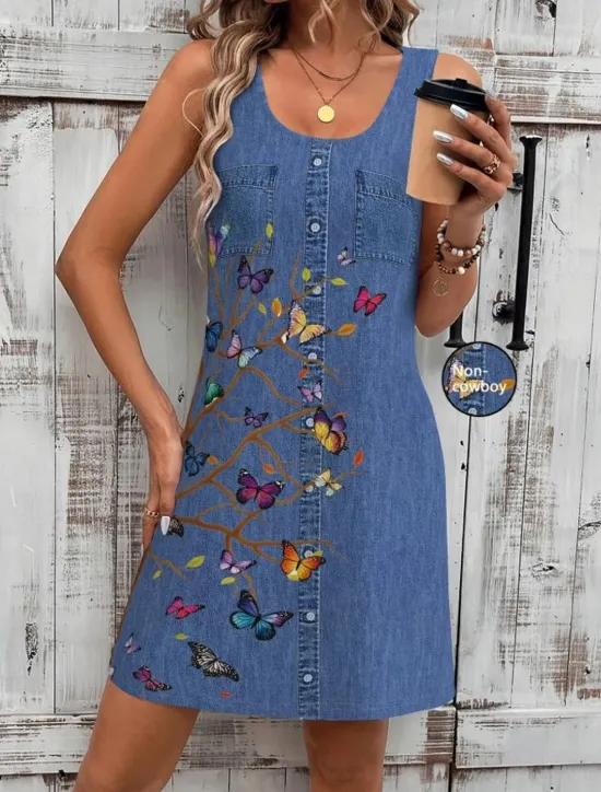Discount Women's Mini Dress Sundress A Line Dress Summer Dress Vacation Casual Daily Regular Fit Floral Graphic Sleeveless U Neck Blue Dark Blue Summer Women Sundresses