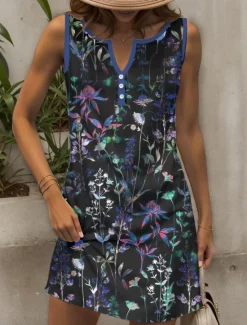 Discount Women's Mini Dress Sundress Shift Dress Off The Shoulder Dress Vacation Casual Going out Regular Fit Floral Graphic Sleeveless V Neck Red Blue Purple Green Summer Spring Women Vacation Dresses|Sundresses