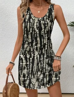 Clearance Women's Mini Dress Sundress A Line Dress Vacation Casual Beach Vacation Daily Beach Loose Fit Ombre Graphic Geometric Sleeveless Crew Neck Black Gray Summer Spring Women Sundresses