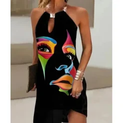 Clearance Women's Mini Dress Sundress Shift Dress Fashion Modern Vacation Daily Going out Regular Fit Abstract Sleeveless Halter Neck Cold Shoulder Summer Spring Women Sundresses